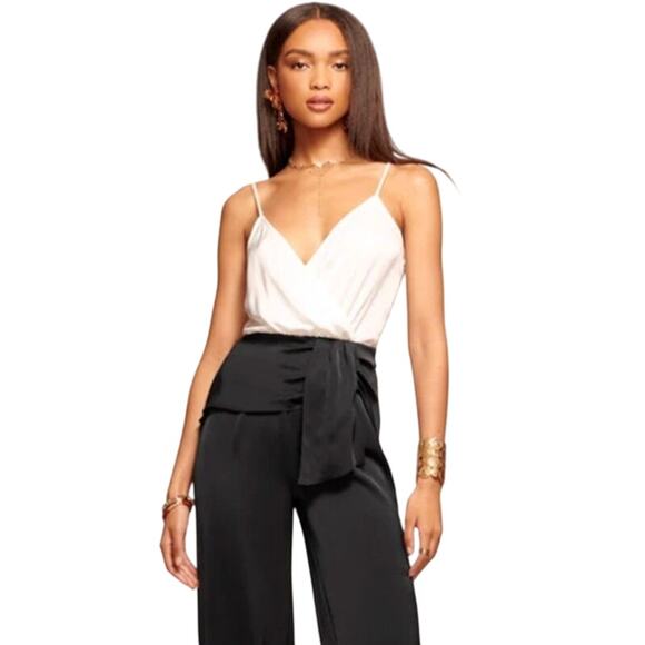 RAMY BROOK Jumpsuit NEW Size M Pierce Ivory Black Wide Leg $545